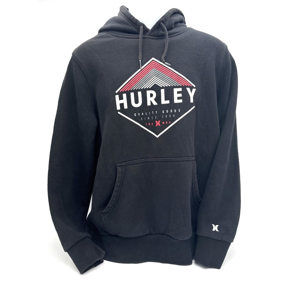 Hurley Mens Size Med Fleece Lined Pullover Black Hoodie Sweatshirt Graphic Logo
